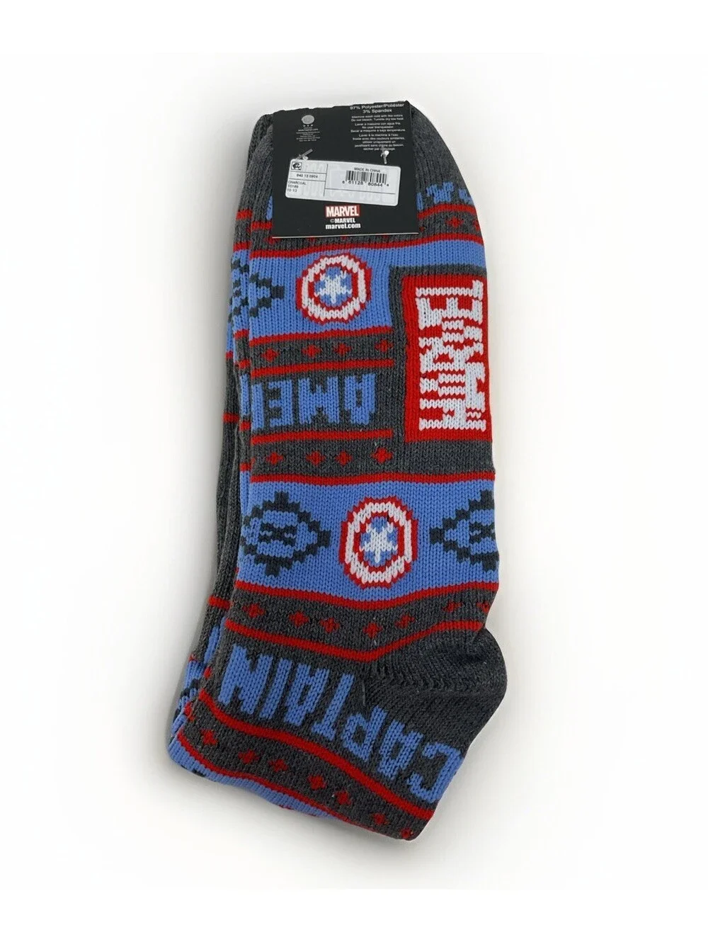 Marvel Crew Socks 10-13 Adult Men's Captain America Marvel Charcoal